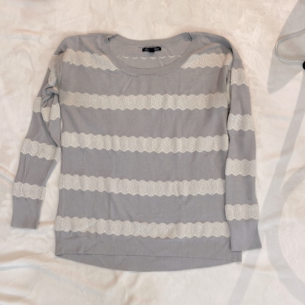 American Eagle Outfitters Gray & Lace Stripped Sweater